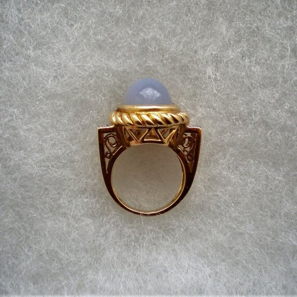 Designer Laura Ramsey 14K Yellow Gold Blue Chalcedony Diamond Cocktail Ring 12 g - Picture 7 of 12